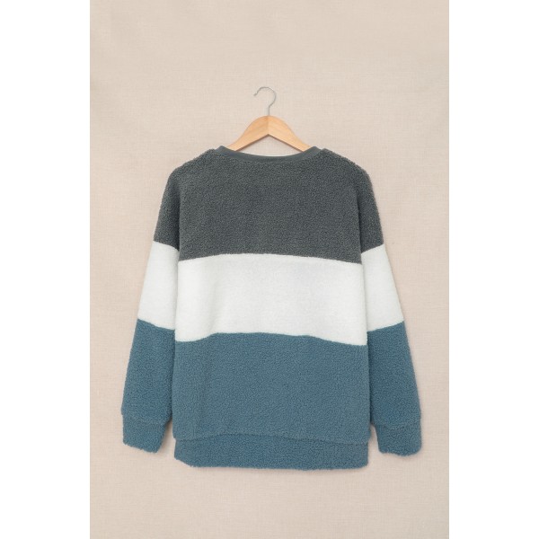Gray Oversized Colorblock Plush Sweatshirt