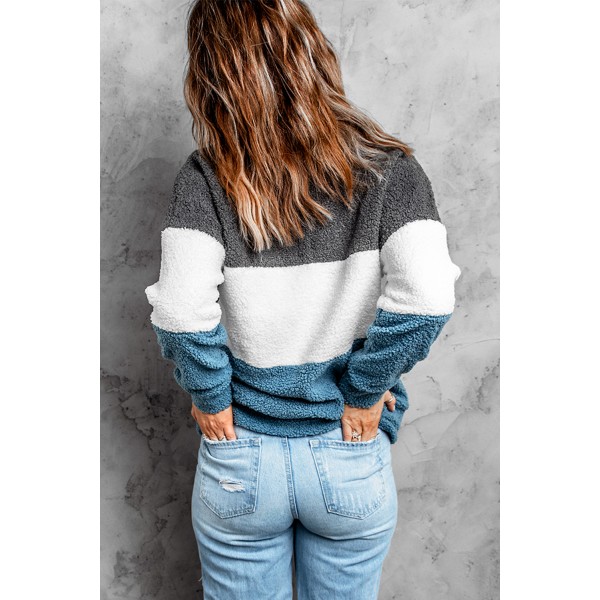 Gray Oversized Colorblock Plush Sweatshirt
