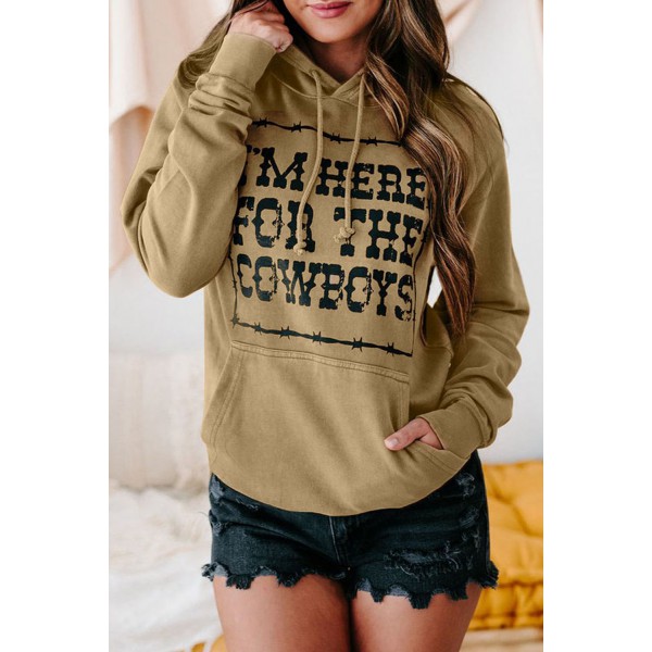 Khaki Letter Print Graphic Hoodie with Kangaroo Pocket