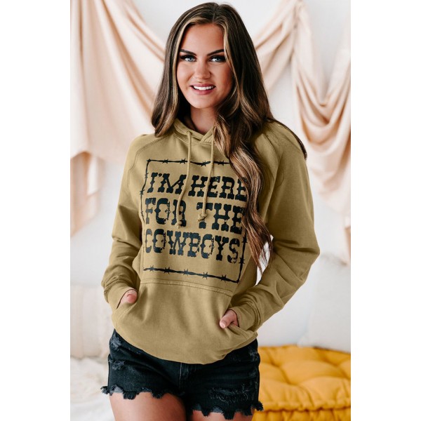 Khaki Letter Print Graphic Hoodie with Kangaroo Pocket