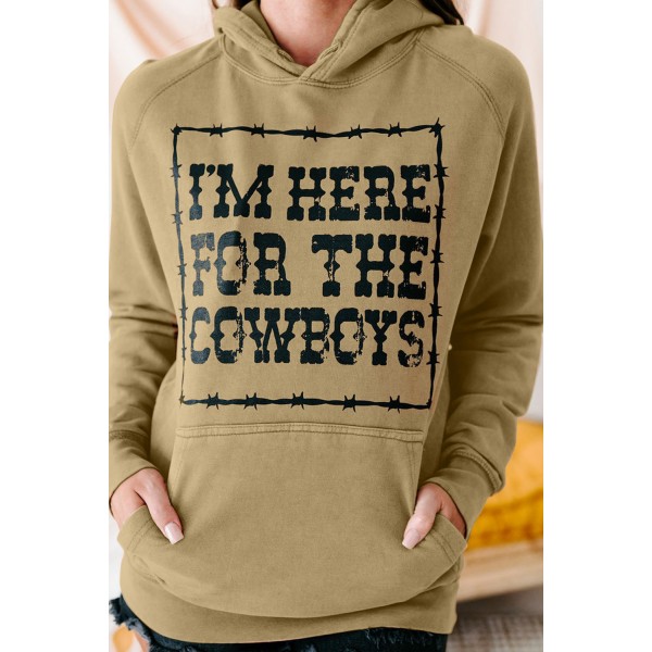 Khaki Letter Print Graphic Hoodie with Kangaroo Pocket