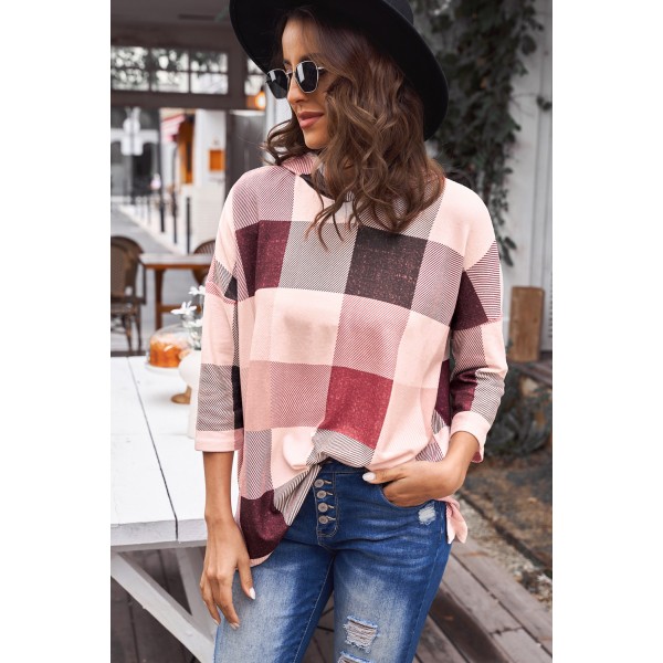 Oversize Checkered Pullover Hoodie
