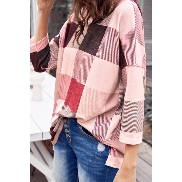 Oversize Checkered Pullover Hoodie