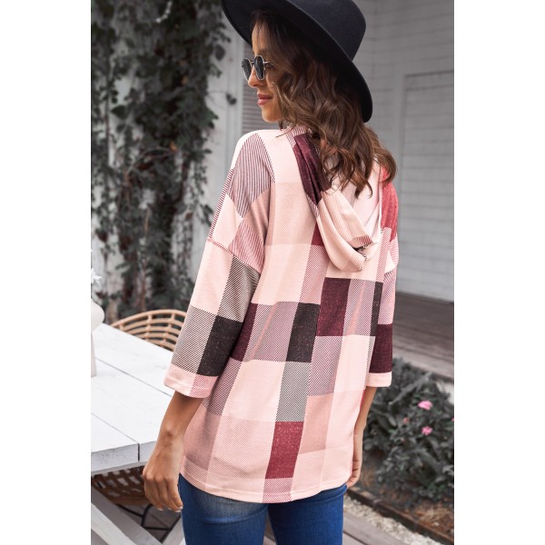 Oversize Checkered Pullover Hoodie