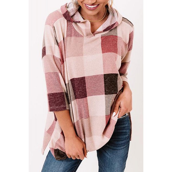 Oversize Checkered Pullover Hoodie