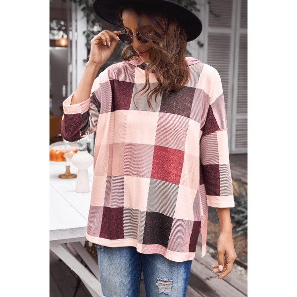 Oversize Checkered Pullover Hoodie
