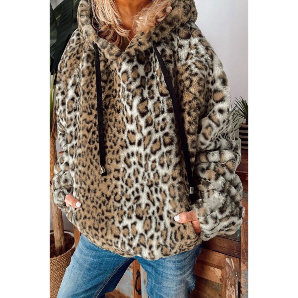 Faux Fur Leopard Print Hoodie