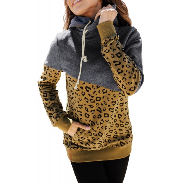Leopard Colorblock Cowl Neck Hoodie