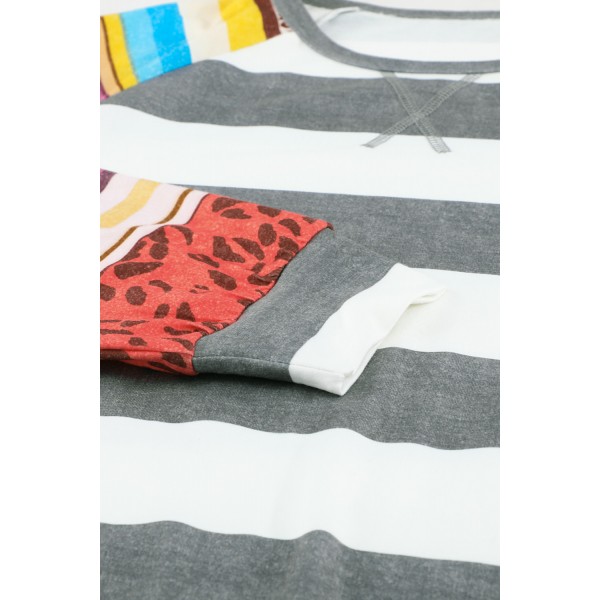 Colorful Leopard Striped Splicing Raglan Sleeve Sweatshirt