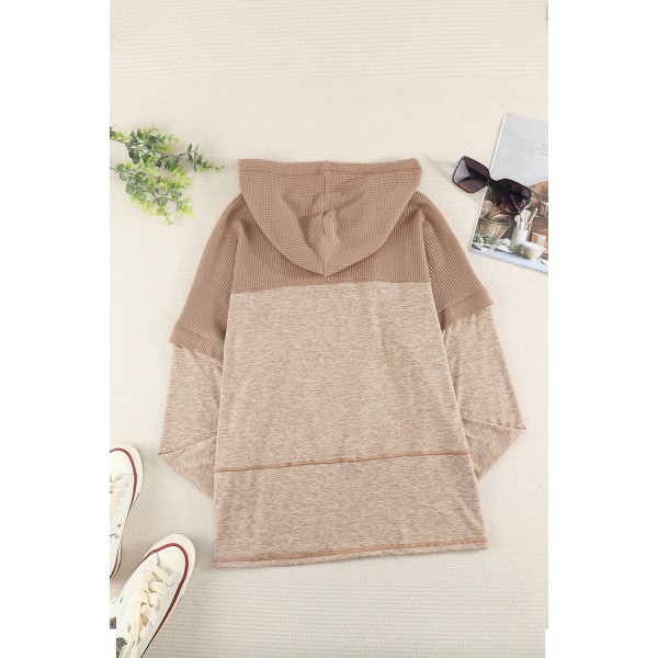 Waffle Patchwork V Neck Pullover Knit Hoodie