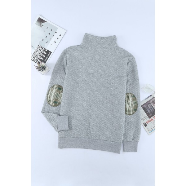 Plaid Splicing Elbow Patch Quilted Long Sleeve Sweatshirt