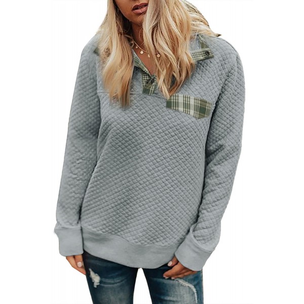 Plaid Splicing Elbow Patch Quilted Long Sleeve Sweatshirt