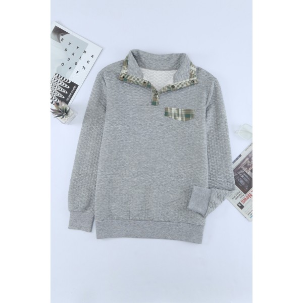 Plaid Splicing Elbow Patch Quilted Long Sleeve Sweatshirt