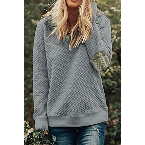 Plaid Splicing Elbow Patch Quilted Long Sleeve Sweatshirt