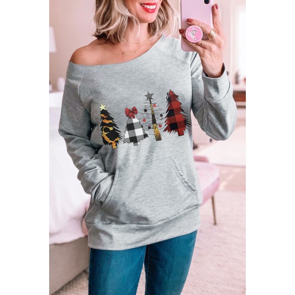 Plaid Christmas Tree Grey Sweatshirt