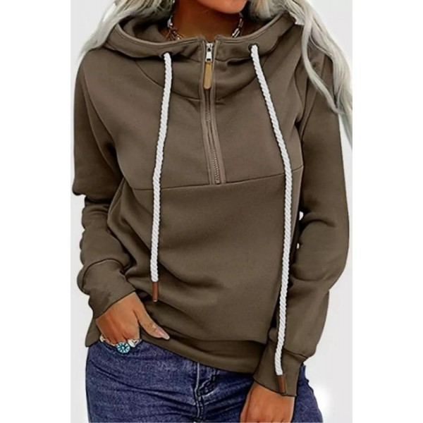 Zipper Drawstring Long Sleeve Hoodie