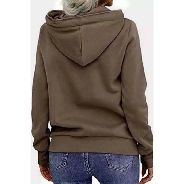 Zipper Drawstring Long Sleeve Hoodie