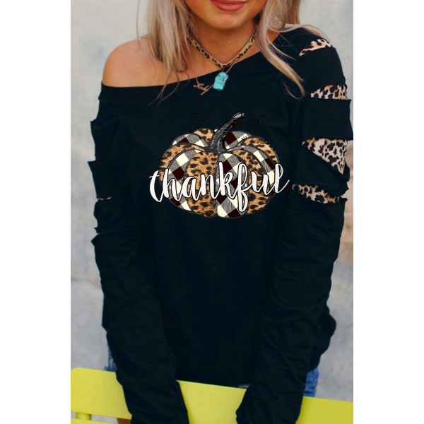 Leopard Pumpkin Letter Print Cut-out Halloween Sweatshirt