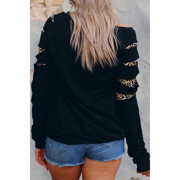 Daisy Butterfly Print Cut-out Leopard Long Sleeve Sweatshirt