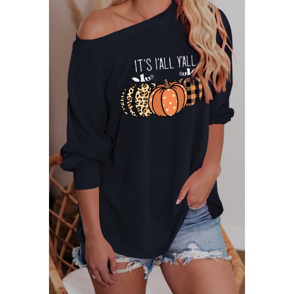 Halloween Letter Pumpkin Print Loose Long Sleeve Sweatshirt