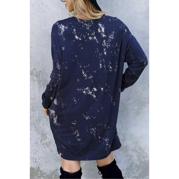 Blue Bleached Christmas Tree Snowflakes Print Mini Dress