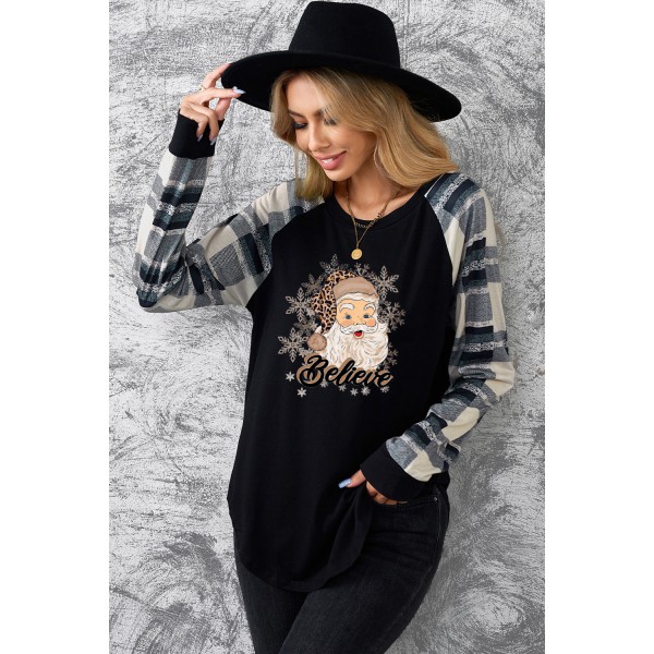 Believe Christmas Santa Graphic Pullover Top