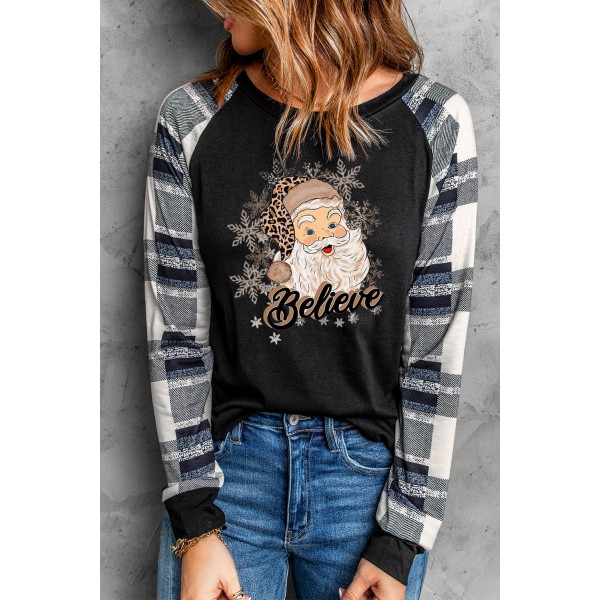 Believe Christmas Santa Graphic Pullover Top