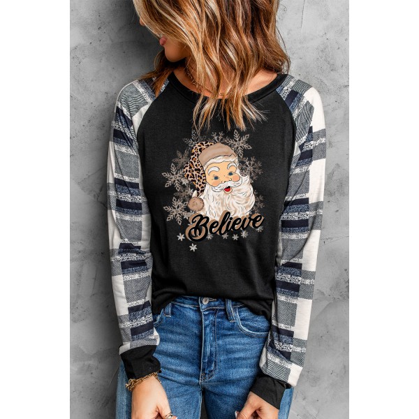 Believe Christmas Santa Graphic Pullover Top