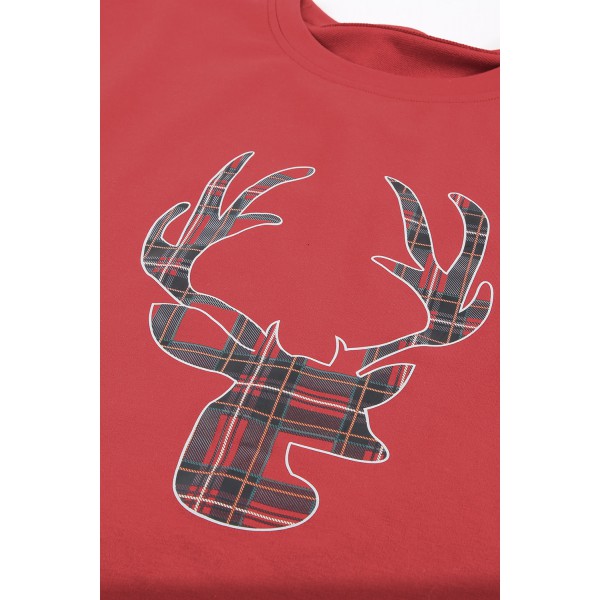Christmas Elk Print Top and Striped Pants Loungewear