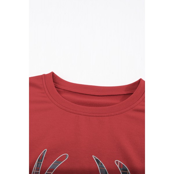 Christmas Elk Print Top and Striped Pants Loungewear