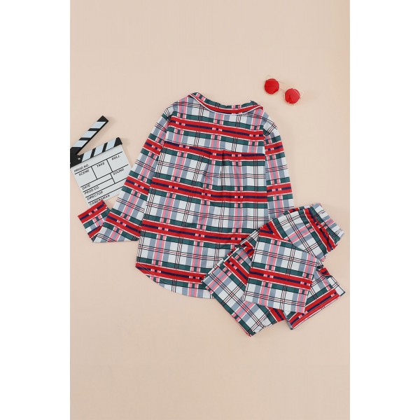 Red Shirt Collar Plaid Button Down Christmas Pajama Set