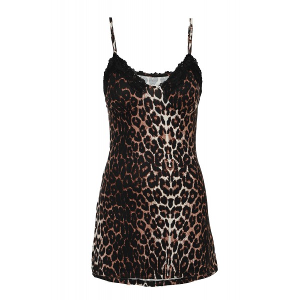 Leopard Print Lace Spaghetti Strap Chemise