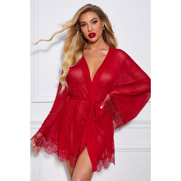 Foreplay Bell Sleeves Wrapped Robe with Thong