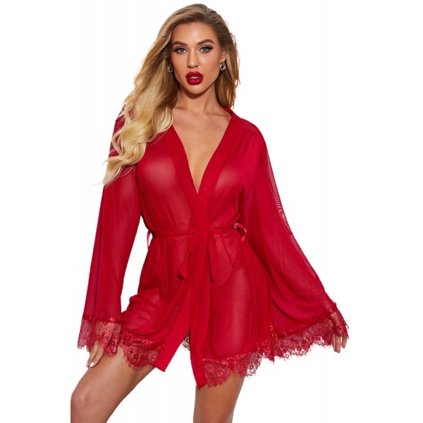 Foreplay Bell Sleeves Wrapped Robe with Thong