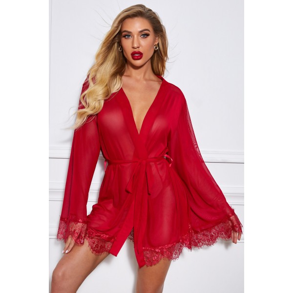 Foreplay Bell Sleeves Wrapped Robe with Thong