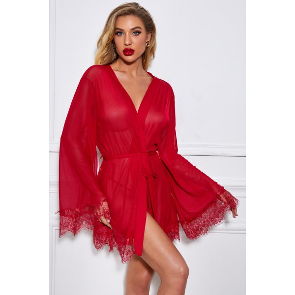 Foreplay Bell Sleeves Wrapped Robe with Thong