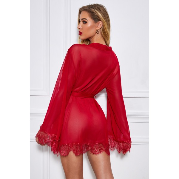 Foreplay Bell Sleeves Wrapped Robe with Thong