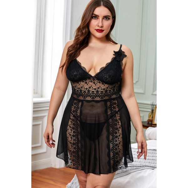 Black Pink Lace Nightdress Babydoll
