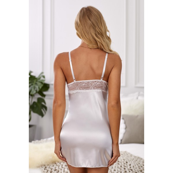 White Lace Hollow Out Satin Babydoll