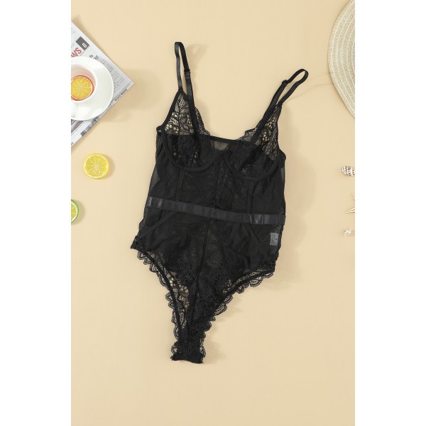 Black Lace And Mesh Bodysuit