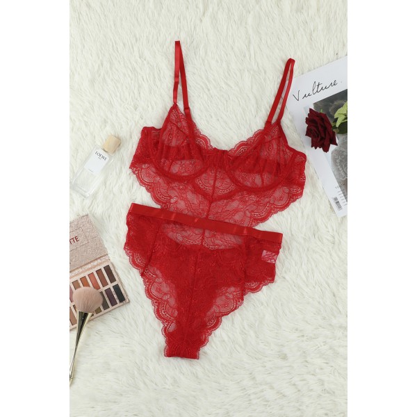 Spaghetti Straps Bralette Hollow-out Lace Bodysuit
