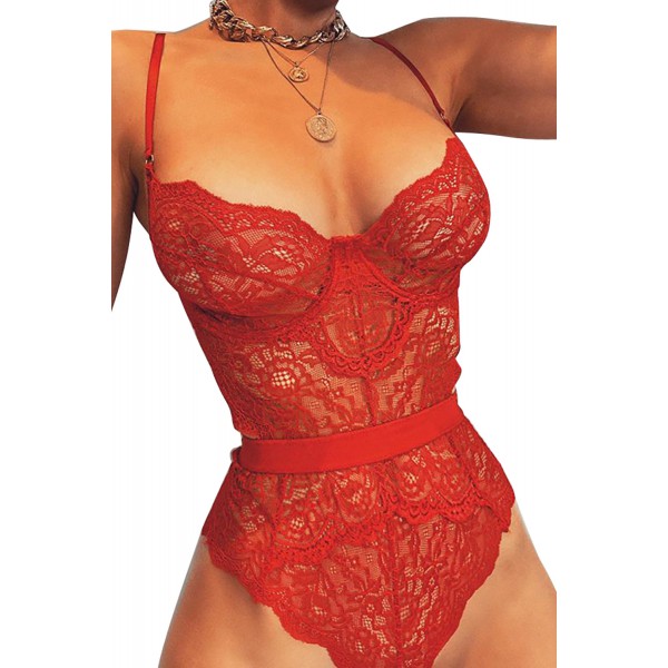Spaghetti Straps Bralette Hollow-out Lace Bodysuit