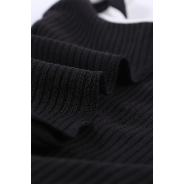 Black Colorblock Neckline Ribbed Bodysuit
