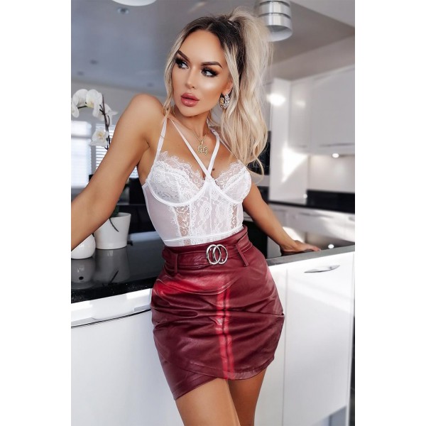 White Lace Patch Adjustable Strap Bodysuit