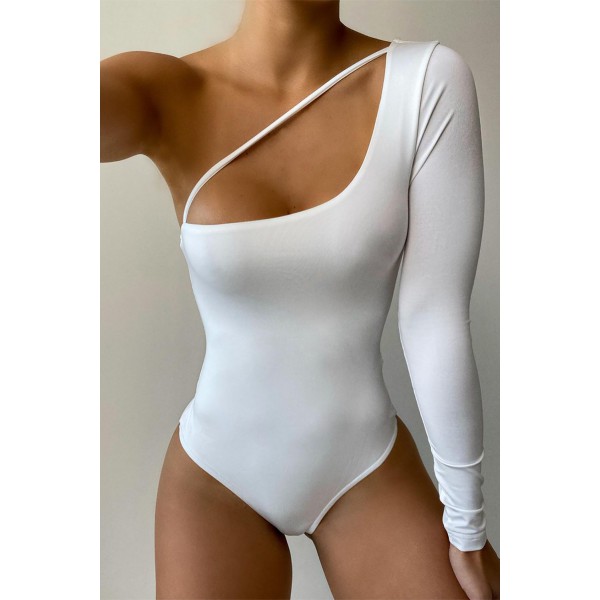 White Cut-out One Shoulder Bodysuit