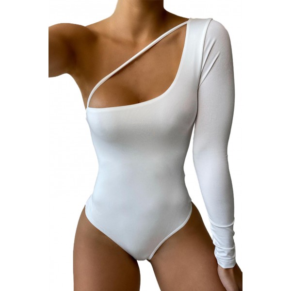 White Cut-out One Shoulder Bodysuit