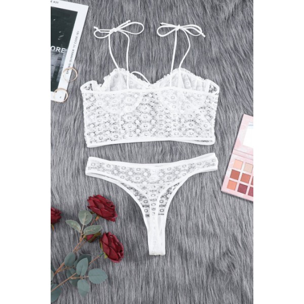 White Lace Ruffle Spaghetti Strap Bralette Set
