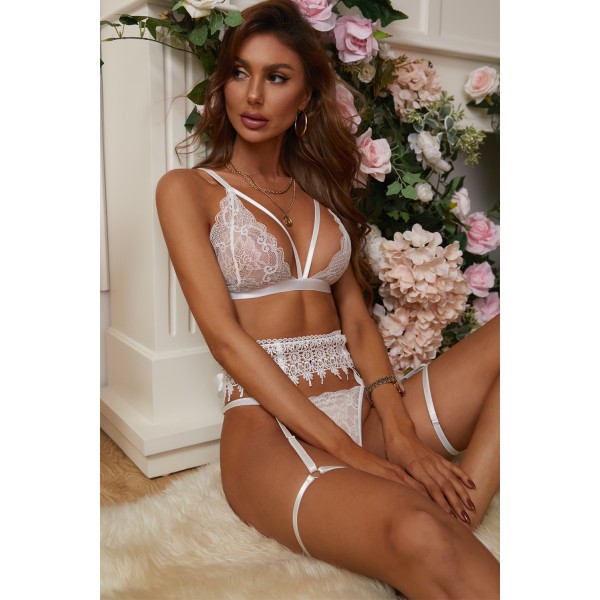 White 3pcs Lace Bra and Panty Sets