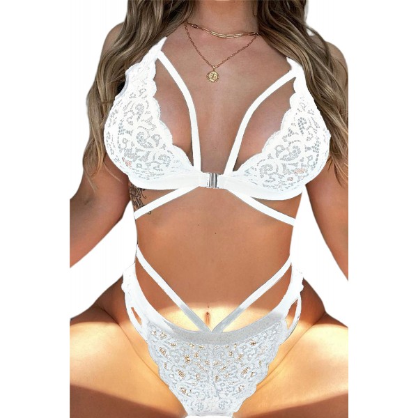White Strappy Lace Bralette Set