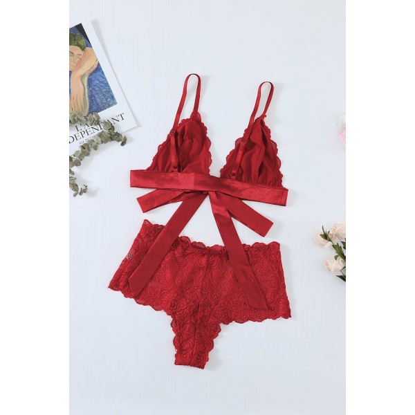 Romantic Love Red Lace Bralette Lingerie Set